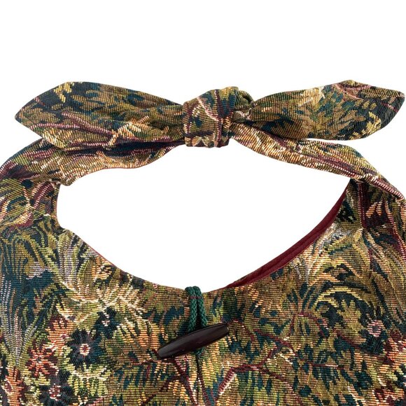 Handmade Tapestry Fabric Shoulder Knot Bag With Bow Tie Strap Toggle Closure - Picture 3 of 9